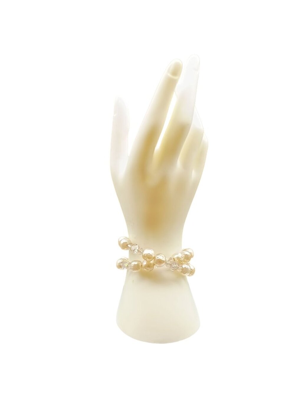 Vintage Faux Baroque Pearl & Crystal Beaded Stretch Bracelet - Adjustable Fit
